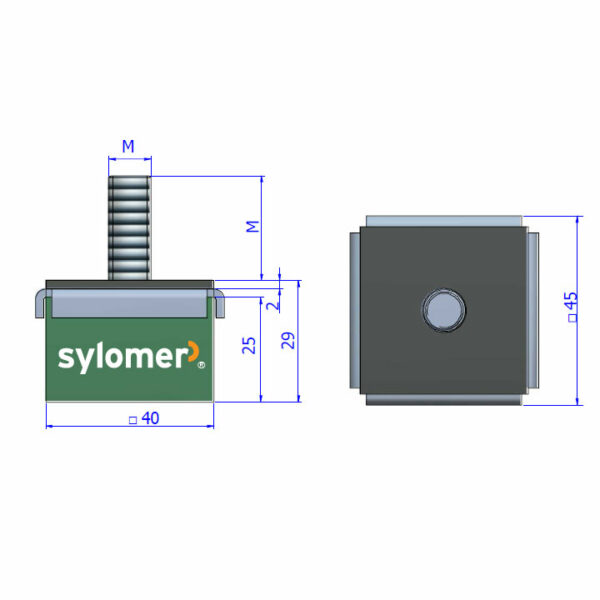 Maschinenfüsse MFSR-S, Maschinenfüße mit Sylomer® zur Geräteentkopplung, technische Zeichnung mit Maßeinheiten
